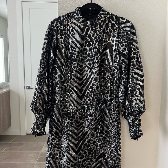 The Kooples Black and Silver Patterned Sequin Dress - Picture 1 of 6